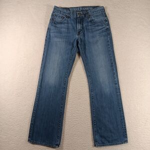 Guess Jeans Mens 31x30 Blue Denim Desmond Relaxed Fit Straight Leg Whiskers